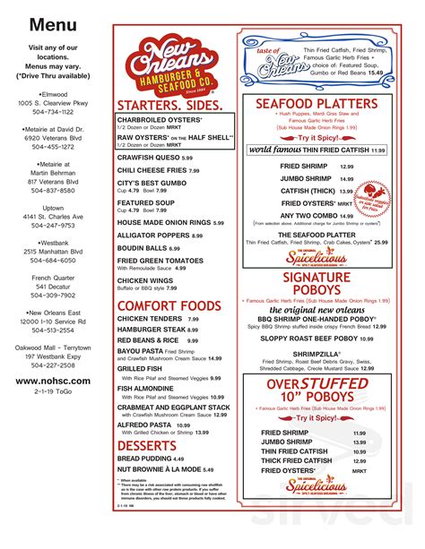 new orleans hamburger and seafood menu
